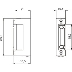 Widok techniczny elektrozaczepu do domofonu LOB RE41