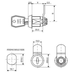 Zamek krzywkowy B671 Wymiary